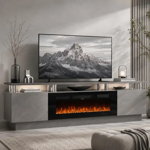 Vista 13 de Soporte de TV de 70 pulgadas para sala de estar, centro de entretenimiento moderno y consola multimedia, se adapta a televisores de hasta 80 Todo