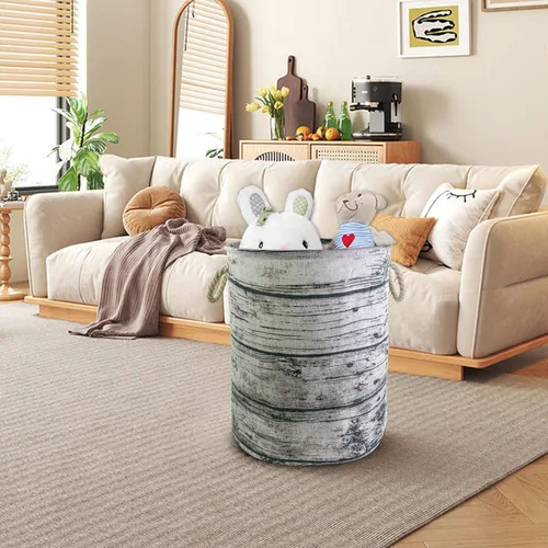 Vista 7 de Mziart Cesta de lavandería grande única con asas de cuerda, plegable de grano de madera, impermeable, elegante cesta de almacenamiento