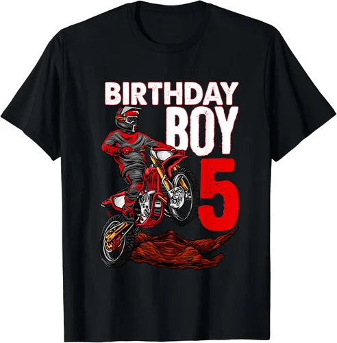 Vista 2 de Camiseta de cumpleaños de motocross con temática de motocicleta para 5 cumpleaños, Negro