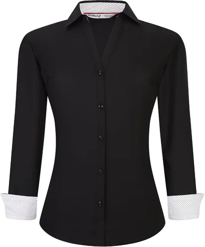Vista 25 de Esabel.C Camisas de manga larga con botones para mujer, ajuste regular, blusa de trabajo elástica