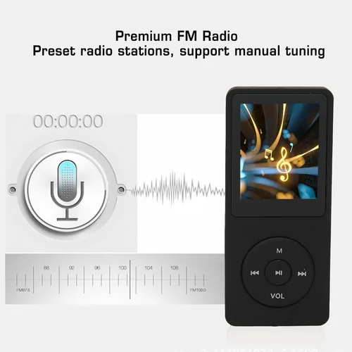 Vista 2 de Reproductor de música portátil MP3 MP4 Soporte de grabación electrónica de libros 64 GB expandible multifunción con radio FM para viajes (#1)