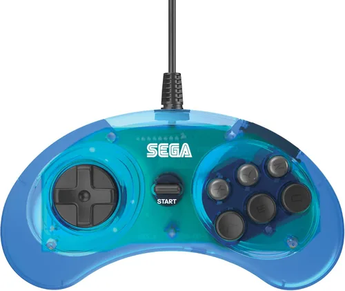 Vista 2 de Retro-Bit Official Sega Genesis USB Controller 6-Button Arcade Pad for Sega Genesis Mini, PS3, PC, Mac, Steam, Switch - USB Port - (Clear Blue)