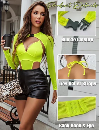 Vista 4 de Avidlove Conjunto de lencería sexy con hebilla para mujer, conjunto de top corto con hebilla