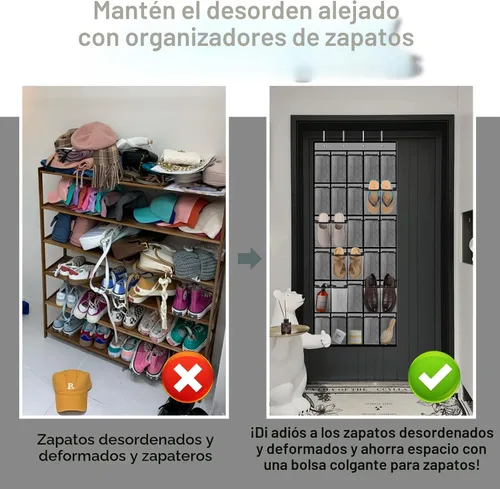Vista 7 de Kotkn Organizador de zapatos sobre la puerta con 30 bolsillos de malla transpirable, almacenamiento de armario de gran capacidad para hombres y Gris