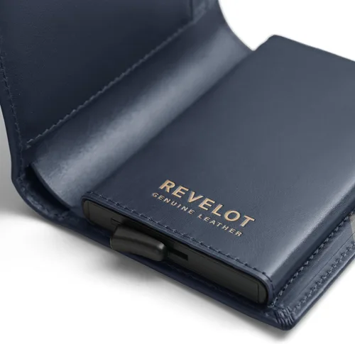 Vista 3 de Revelot Cartera doble tarjeteropiel auténtica con bloqueo RFIDW1, AZUL CERADO, Elegante y a la moda