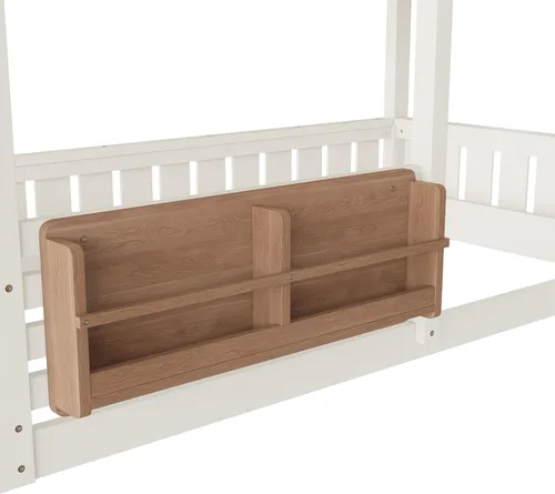 Vista 9 de Harper & Bright Designs - Litera de tamaño individual sobre individual con ventana y techo, literas bajas de madera maciza con estantería, escalera