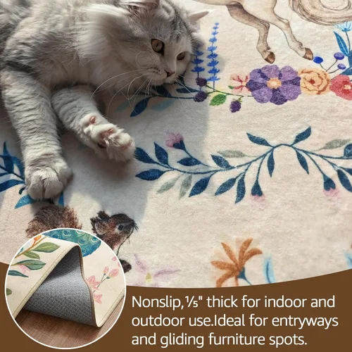 Vista 6 de jinchan Moonrise - Alfombra redonda de 5 pies para habitación de niños, lavable, suave, antideslizante, de pelo bajo, diseño de cuento de hadas