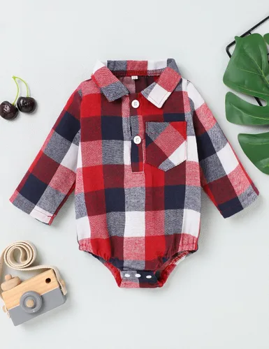 Vista 2 de Ropa para bebés y niños pequeños, 1 pieza, ropa de otoño de franela a cuadros