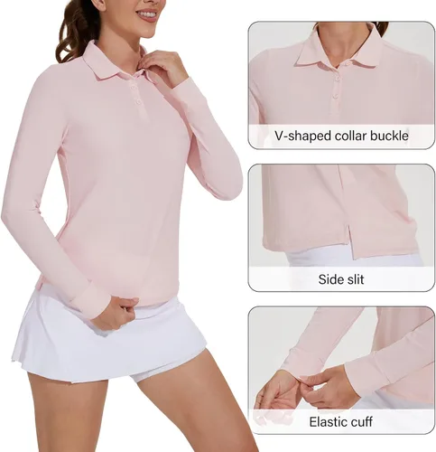 Vista 3 de M MOTEEPI Camisas de sol con protección UV para mujer con 3 botones, camisas de golf ligeras