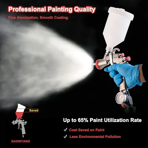 Vista 4 de R500 LVLP Pistola pulverizadora de 0.051 in con regulador de presión de aire y separador de aceite-agua, pistola de pintura automotriz