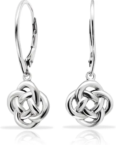 Vista 3 de Aretes de plata de ley con nudo de amor, colgantes con cierre catalán