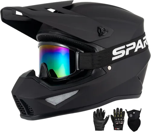 Vista 13 de Casco para jóvenes y niños de motocross, casco para adultos de ATV y bicicleta de tierra con gafas, guantes y máscara, casco de motocicleta de cara
