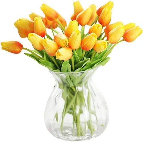 Vista 7 de 30 piezas de tulipanes artificiales de tacto real, decoración de fiesta de boda para el hogar (champán)