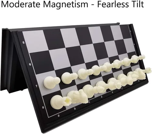 Vista 3 de Juego de ajedrez magnético de viaje de 9.8 pulgadas para adultos y niños, con tablero de ajedrez plegable portátil para exteriores, color blanco