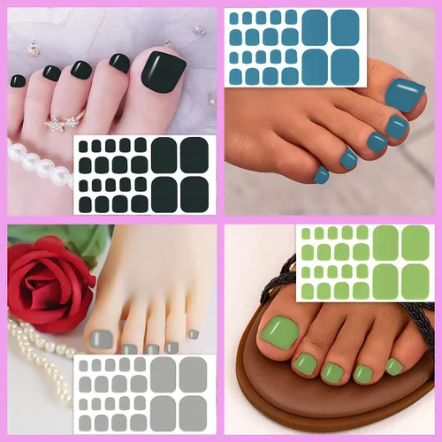 Vista 6 de 20 hojas de tiras de esmalte de uñas de los pies para mujer, calcomanías de color sólido para uñas de los pies, envolturas completas para niñas