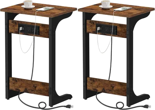 Vista 13 de TUTOTAK - Mesa auxiliar en forma de C con estación de carga, mesa lateral, mesa de sofá para espacios pequeños, bandeja de TV con 2 puertos USB
