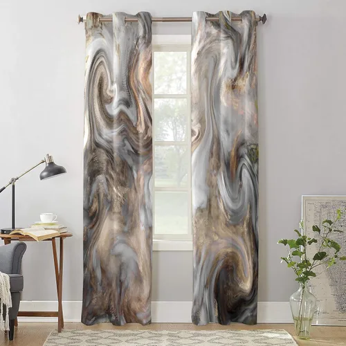 Vista 4 de T&H Home - Juego de cortinas de mármol con diseño abstracto de mármol, 2 paneles para puerta corrediza de cristal, dormitorio, sala de estar, 80
