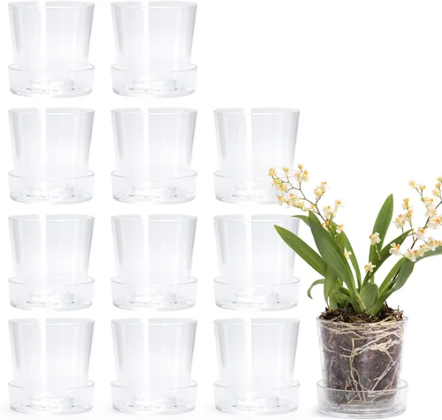 Vista 19 de Maceta Phoenix Vine de 3.5 pulgadas de acrílico transparente con bandeja, maceta para orquídeas con agujeros de drenaje, platillo profundo