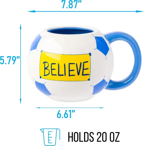 Vista 3 de Silver Buffalo - Taza de cerámica esculpida en 3D con forma de balón de fútbol de Ted Lasso Believe, 20 onzas Balón de fútbol Believe de 20 onzas