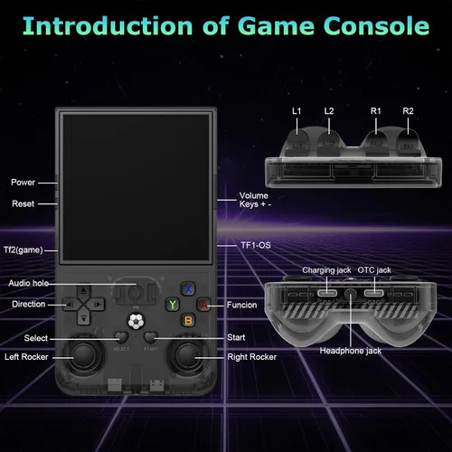 Vista 6 de R36MAX - Consola de juegos portátil, batería incorporada de 4000 mAh, pantalla de cristal IPS 4K HD de 4 pulgadas, soporta más de 18000 juegos Azul