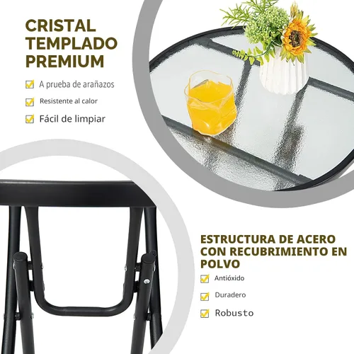 Vista 4 de GIANTEX Mesa auxiliar redonda plegable, mesa de patio con mesa de vidrio Semitransparente + Negro