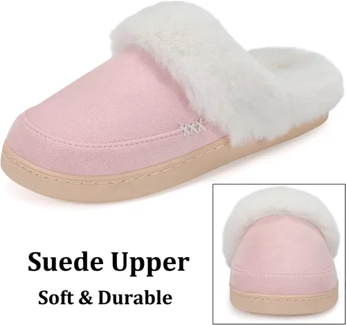 Vista 3 de NineCiFun Pantuflas de casa de gamuza para mujer y hombre, pantuflas mullidas con forro de piel sintética para interiores y exteriores, zapatos