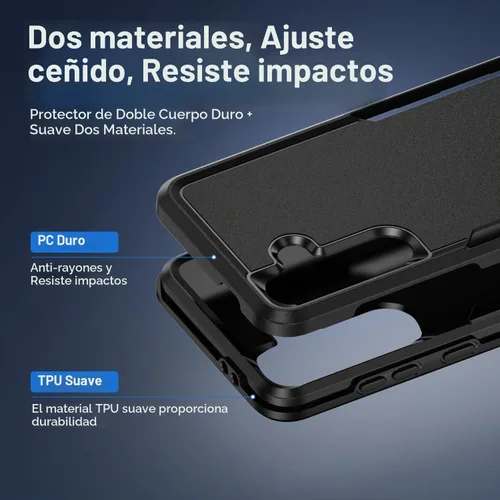 Vista 2 de Funda para Samsung Galaxy S24 FE con 2 protectores de pantalla de vidrio templado y protector de lente de cámara, capa interior de TPU suave y Negro