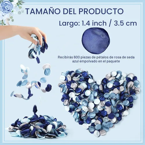 Vista 2 de Tigeen 600 pétalos de rosas artificiales color azul polvoriento francés