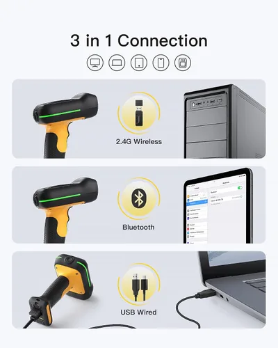 Vista 5 de Inateck Escáner de código de barras industrial Bluetooth, escáner de código QR 1D 2D inalámbrico con IP67 impermeable y a prueba de polvo, escáner