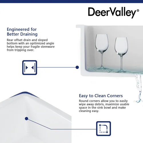 Vista 8 de DeerValley Fregadero de Cocina Empotrado de 45.7 cm L x 45.7 cm A Fregadero de Un Solo Tazón de Barro Refractario Cuadrado para Barra con Rejilla