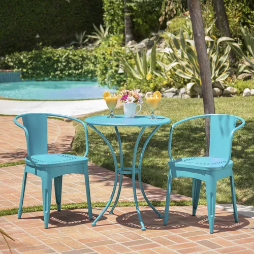 Vista 2 de Christopher Knight Home Lourdes Iron Bistro - Juego de 3 piezas, color verde azulado mate