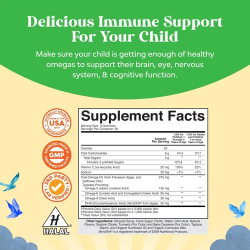 Vista 8 de Gomitas de DHA Omega 3 para Niños - Ácidos Grasos Omega 3 6 9 para el Cerebro, Fortaleza Inmunológica y Visión - DHA Nutricional para Niños para un