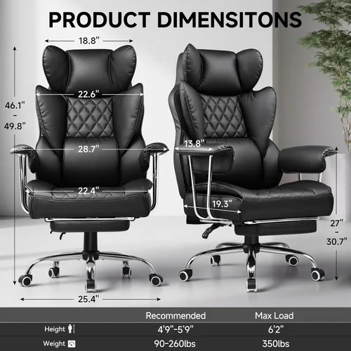 Vista 3 de COMHOMA Silla de oficina grande y alta, silla de juegos de cuero con reposapiés, silla de oficina ergonómica ejecutiva con soporte lumbar de resorte