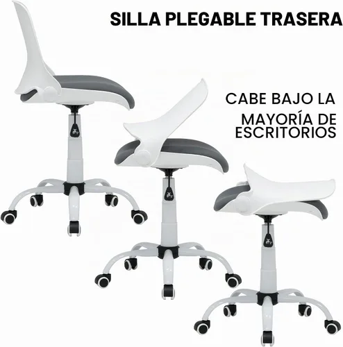 Vista 4 de Studio Designs - Silla giratoria plegable contorneada, silla de escritorio ergonómica con altura ajustable, respaldo plegable para almacenamiento