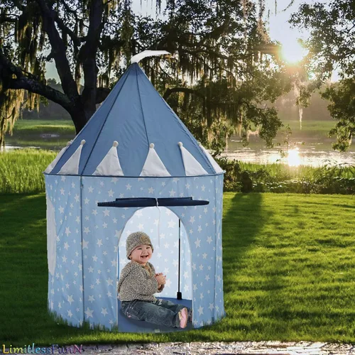 Vista 3 de Tienda de campaña y luces de castillo para niños, juguete de casa de juegos para niños, 41 x 53 pulgadas, azul