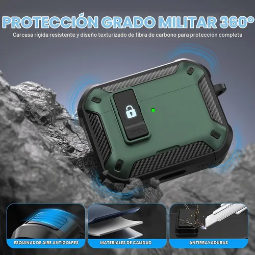 Vista 5 de Maxjoy Funda para AirPods Pro 3 2025, MagSafe compatible con bloqueo automático, funda protectora a prueba de golpes con soporte para teléfono Verde