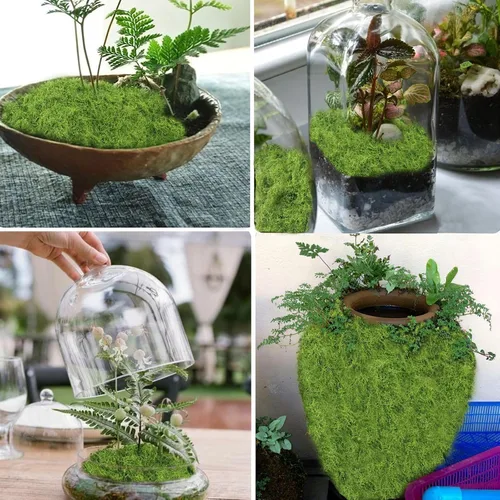 Vista 7 de Musgo verde falso para plantas en maceta, musgo artificial, musgo verde para manualidades para decoración de manualidades, arte en maceta