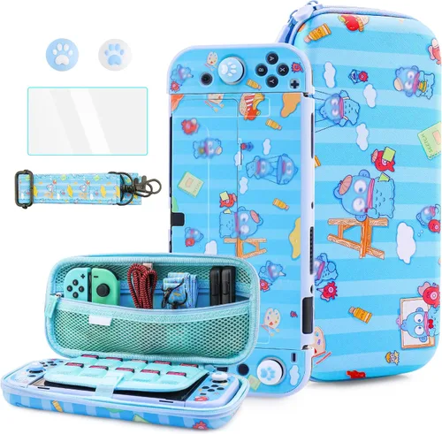 Vista 11 de HYPERCASE 8 in 1 Cute Anime Switch OLED Accessories Bundle, with Pink Switch OLED Carrying Travel Case, Hard PC Protective Cover Skin, HD Screen