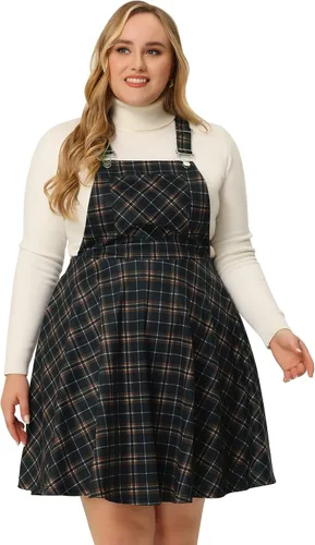 Vista 3 de Agnes Orinda Vestido de mujer de talla grande, casual, estampado a cuadros, con tirantes ajustables