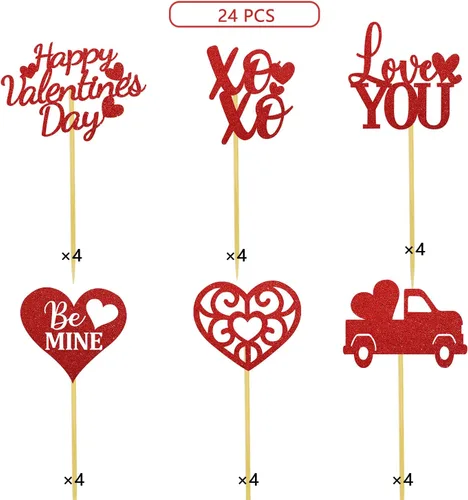 Vista 2 de Decoración para cupcakes con diseño de corazón para el día de San Valentín, selecciones de comida, boda, aniversario, compromiso, despedida