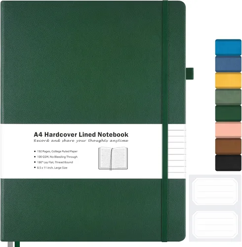 Vista 8 de Cuaderno con rayas universitarias, cuaderno de cuero de tapa dura A4 para el trabajo, cuaderno diario rayado para mujeres, hombres, 192 páginas