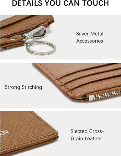 Vista 3 de BOSTANTEN Cartera pequeña para mujer, RFID, de piel, con bolsillo de cremallera, Marrón