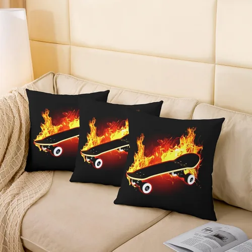 Vista 4 de Feelyou Funda de almohada para monopatín de 16 x 16 pulgadas, suave, con temática de deportes extremos, para sofá, funda de cojín para sofá, tabla