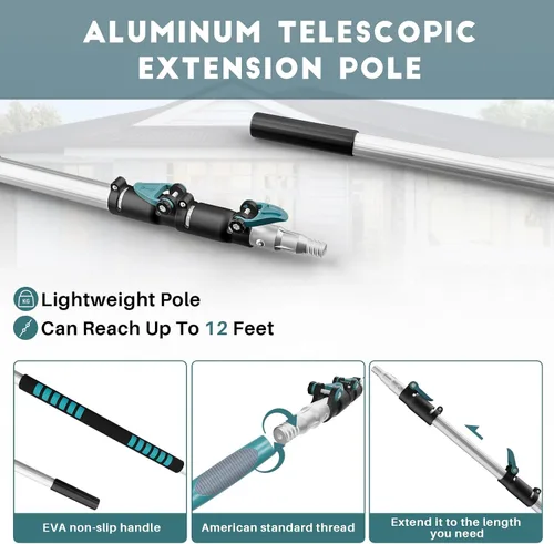 Vista 7 de Kit de plumero de gran alcance de 20 pies TelesPro con poste de extensión de 5-12 pies, kit de limpieza para techos altos y limpieza de ventanas