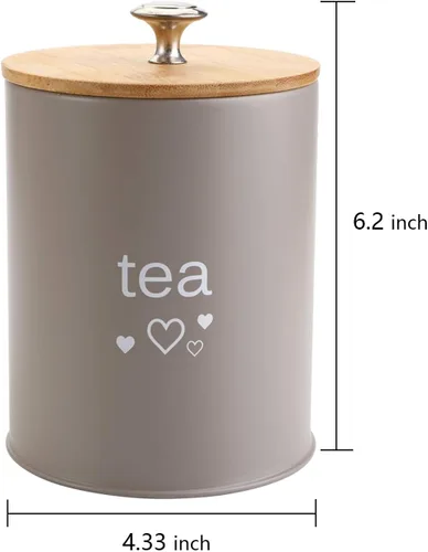 Vista 7 de Fasmov Juego de 3 recipientes de cocina, tarros de almacenamiento de café, azúcar y té con tapas de bambú para almacenar azúcar, café y té, gris