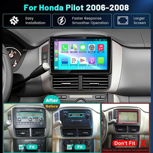 Vista 2 de Estéreo del coche 4Core+64G Android 15 para 2006 2007 2008 Honda Pilot Inalámbrico Caplay Android Auto, 9 '' Pantalla Táctil Radio 26UI GPS WiFi