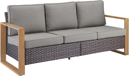 Vista 32 de Rilyson Sofá de mimbre para patio al aire libre, sofá de muebles de patio de ratán con marco resistente, mimbre de polietileno para todo