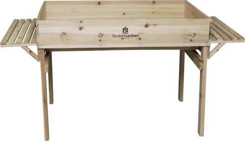 Vista 2 de Master Gardner - Cama de jardín elevada, resistente de 48 x 36 pulgadas, maceta elevada con estante de almacenamiento y marco de madera duradero