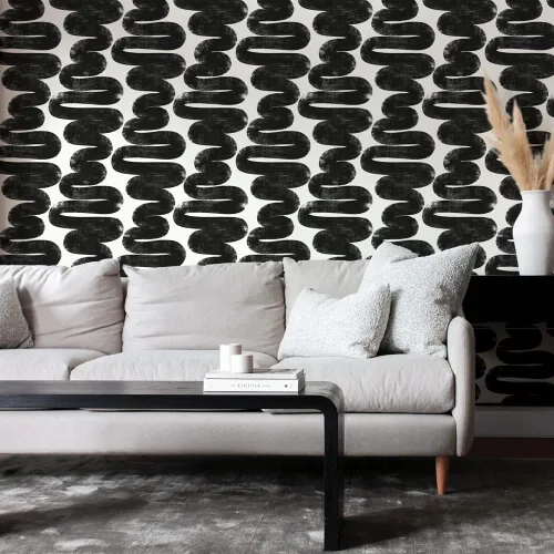 Vista 8 de Tempaper x Bobby Berk Papel Tapiz Removible de Despegar y Pegar White & Black Wiggle Room, 20.5 pulgadas X 9 pies, Hecho en los Estados Unidos