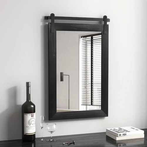 Vista 37 de COGOOD Espejo de puerta de granero de granja, 25 x 18 pulgadas, espejo decrativo con marco de madera rústica para baño, sala de estar, decoración
